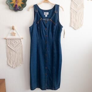 RAMA of USA Vintage Sleeveless Denim Jean Dress Zipper Detail Button-Down XL